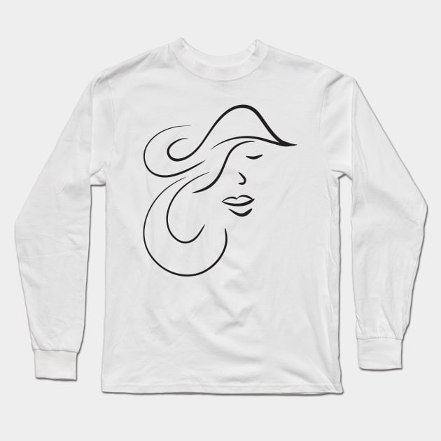 ladies face line drawing Long Sleeve T-Shirt by Spinkly